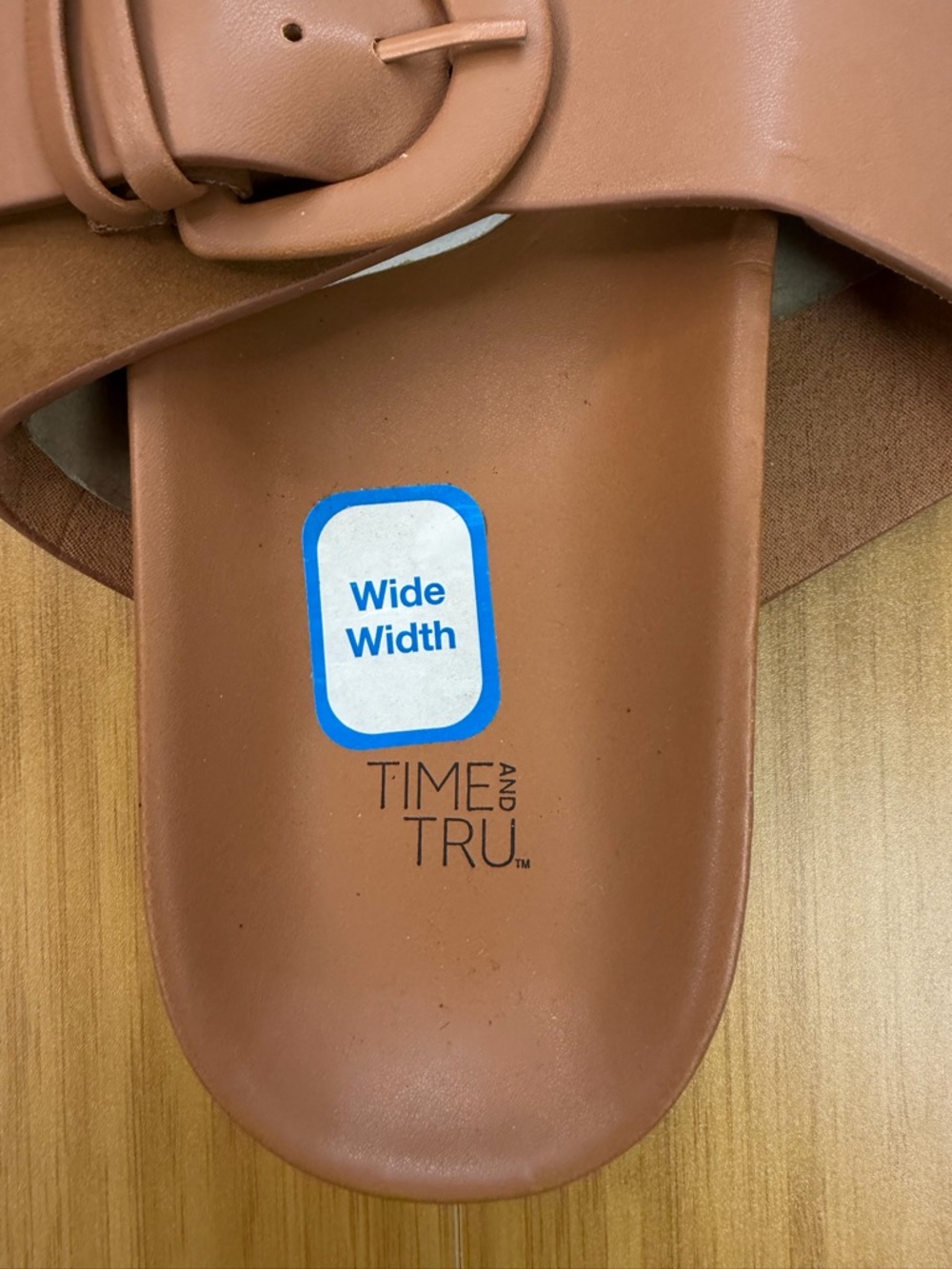 Time & Tru women's Cognac Footbed Casual slide buckles dress sandals Sz 12W - Picture 3 of 7